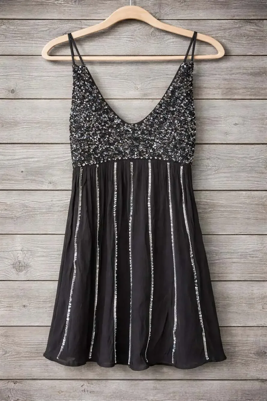 Free People Intimately Glitter Girl Sequin Strappy Mini Dress in Slate Grey